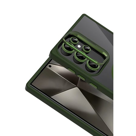 Joko Samsung Galaxy S24 Ultra Remim Lensli Magsafe Standlı Kapak - Koyu Yeşil