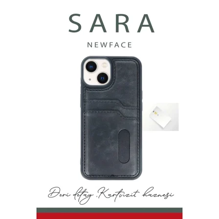 Apple İphone 15 Sara Kartvizitli Deri Kılıf - Kırmızı