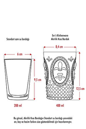 Akrilik Renkli 6'lı Kısa Bardak & Su Meşrubat Kahve Yanı Bardağı 400 ml ( Cam Değildir )