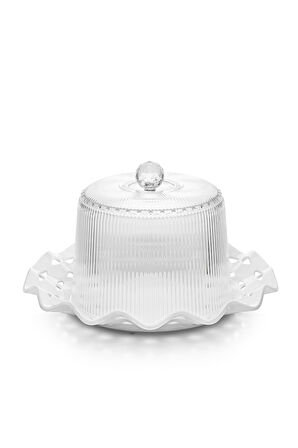 Akrilik Barok Beyaz Renk Kek Fanus & Kek Saklama Kabı & Şık Sunum Organizeri 26 Cm