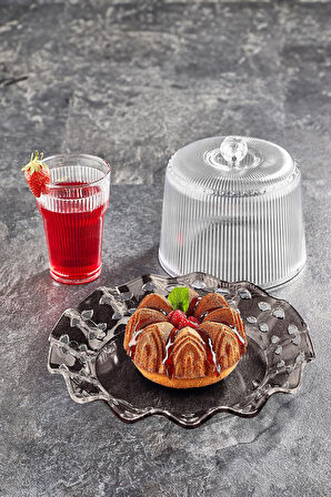 Akrilik Barok Füme Renk Kek Fanus & Kek Saklama Kabı & Şık Sunum Organizeri 26 Cm