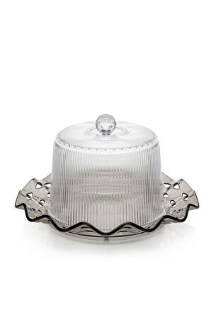 Akrilik Barok Füme Renk Kek Fanus & Kek Saklama Kabı & Şık Sunum Organizeri 26 Cm