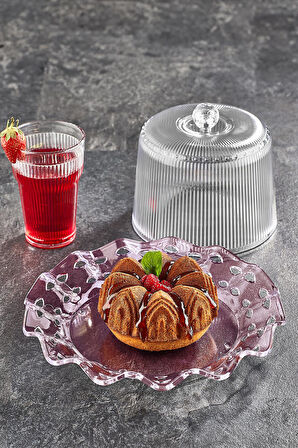 Akrilik Barok Mürdüm Renk Kek Fanus & Kek Saklama Kabı & Şık Sunum Organizeri 26 Cm