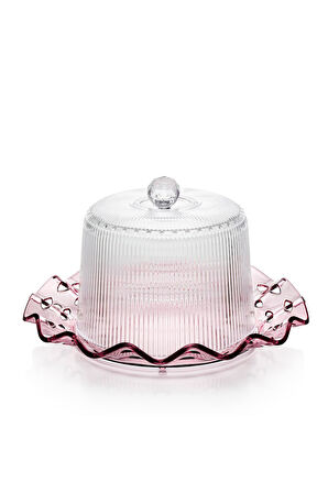 Akrilik Barok Mürdüm Renk Kek Fanus & Kek Saklama Kabı & Şık Sunum Organizeri 26 Cm