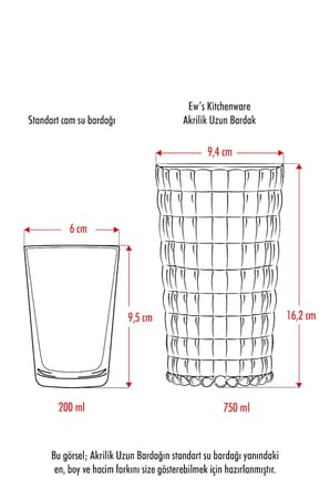 Allegra Şeffaf 6’lı Bardak Seti 750 ml Akrilik Malzeme - Cam Değildir Kırılmaya Dayanıklı