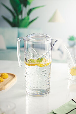 Akrilik Şeffaf Sürahi 2,3 lt Ve 6lı & Su Meşrubat Kahve Yanı Bardağı 400 ml Seti ( Cam Değildir )