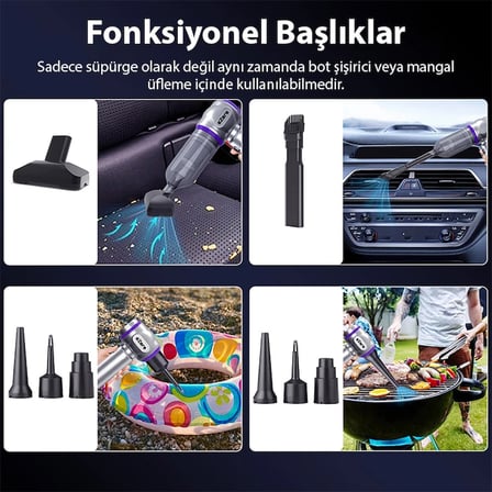 EZERE 16000pa Güçlü Portatif Taşınabilir Vakumlu Kablosuz Üflemeli Mini Araç Süpürgesi-1852