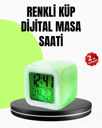 Gece Lambası Fonksiyonlu Renk Değiştiren LED Küp Dijital Saat