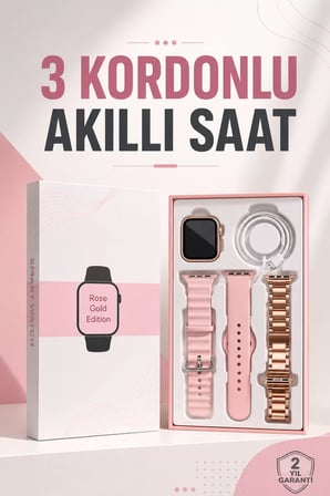 Akıllı Saat Amoled Ekran 3 Kordonlu Aksesuar Hediyeli Sesli Görüşme