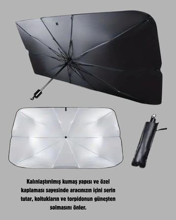 Ön Cam Güneşliği – Kalın Kumaş ve Cam Elyaf İskelet ile Maksimum UV Koruma
