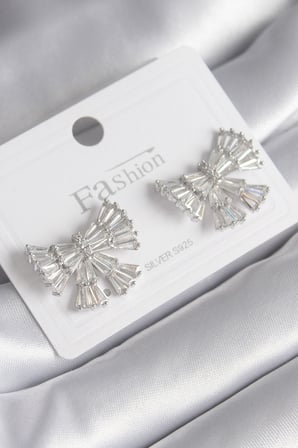 Pirinç Gümüş Renk Zirkon Taşlı Kurdele Model Kadın Küp 5886-1492