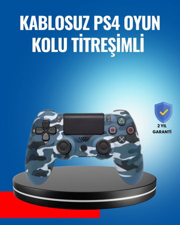 Bluetooth Kablosuz PS4 Gamepad Çift Motorlu Siyah Controller