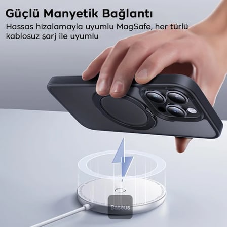 Baseus iPhone 15 Pro SkyRing Serisi Standlı Magsafe Manyetik Kılıf + Tempered Ekran Koruyucu Set-1852