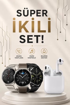 Akıllı Saat ve Kulaklık Seti Dokunmatik Ekran 5.0 Bluetooth Bağlantılı Sesli Görüşme