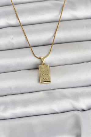 316L Çelik Zincir Gold Renk Külçe Altın Model Kadın Kolye -1492
