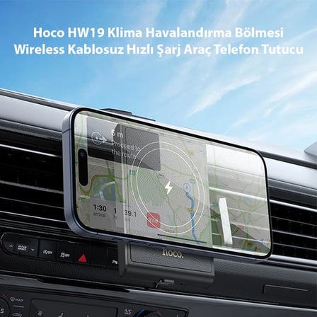 Hoco HW19 Klima Havalandırma Bölmesi Wireless Kablosuz Hızlı Şarj Araç Telefon Tutucu-1852