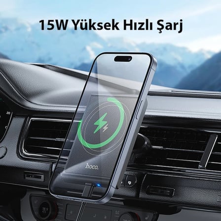 Hoco HW19 Klima Havalandırma Bölmesi Wireless Kablosuz Hızlı Şarj Araç Telefon Tutucu-1852