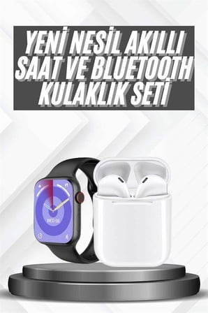 Akıllı Saat Gümüş Kasa Bluetooth Kulaklık Hediyeli Çok Fonksiyonlu İkili Set