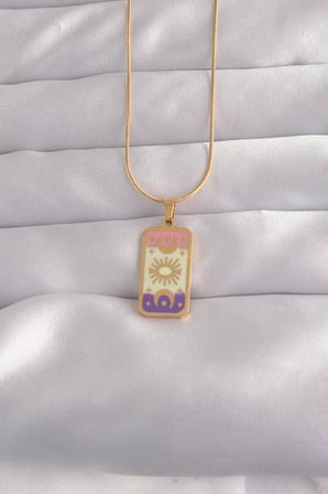 316L Çelik Gold Renk Karışık Mineli Ay Figür Tarot Kolye -1492