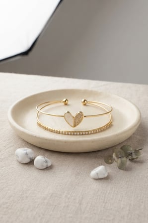 Gold Renk Kalp Model Zirkon Taşlı Kadın Bileklik 5886-1492