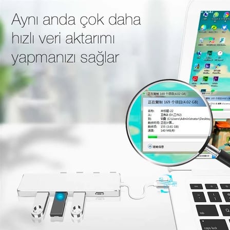 ALLY  ADS-301C 5 in 1 Type C Dönüştürücü 4 Usb Portlu Adaptör Hub Çoklayıcı-1852