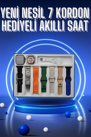 Akıllı Saat 7 Kordon Hediyeli Takvim Alarm Nabız Ölçer Bildirim Görme Sesli Görüşme