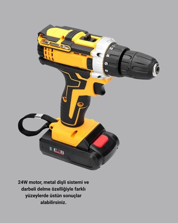 Şarjlı Darbeli Matkap Seti – 2 Bataryalı 24W Güç 24 Parça Aksesuar LED Işıklı
