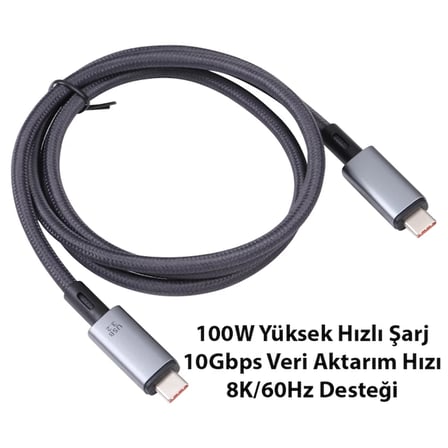 Ally USB 3.2 100W Type-C to Type-C 8K Görüntü-Data ve Ultra Hızlı Şarj Kablosu 1 Metre-1852
