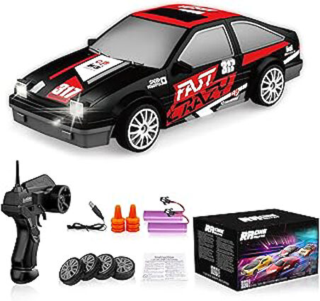 Desdoni RC Drift Araba Uzaktan Kumanda Araba 2.4GHz 1:24 Ölçekli 4WD 15KM/H Yüksek Hızlı Model Araç LED Işıkları Sürüklenen Lastik Yarışı Spor Oyuncak Araba Yetişkin Erkek Kız Çocuklar için Hediye 2 Adet Şarj