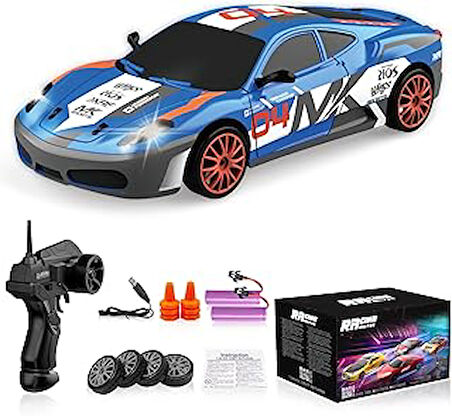 Desdoni RC Drift Araba Uzaktan Kumanda Araba 2.4GHz 1:24 Ölçekli 4WD 15KM/H Yüksek Hızlı Model Araç LED Işıkları Sürüklenen Lastik Yarışı Spor Oyuncak Araba Yetişkin Erkek Kız Çocuklar için Hediye 2 Adet Şarj