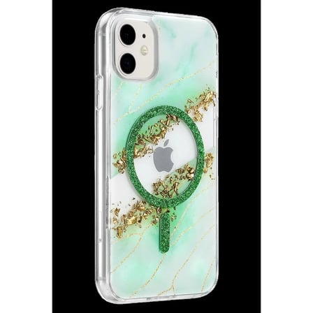 Onegif Apple Uyumlu İphone 11 Lotus Simli Magsafe Kapak - Yeşil