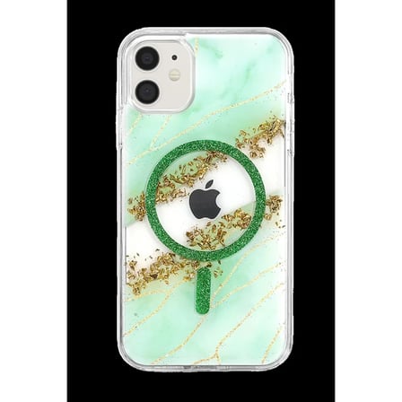Onegif Apple Uyumlu İphone 11 Lotus Simli Magsafe Kapak - Yeşil