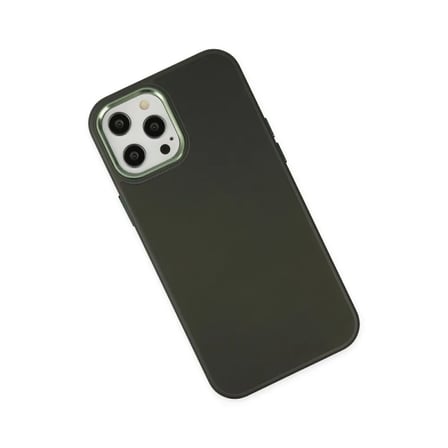 Apple Uyumlu İphone 12 Pro Max Kılıf Asya Deri Silikon - Koyu Yeşil