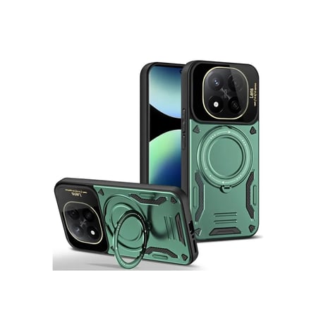 Xiaomi Uyumlu Redmi Note 14 Pro 5g Kılıf Joy Lens Standlı Kapak - Koyu Yeşil