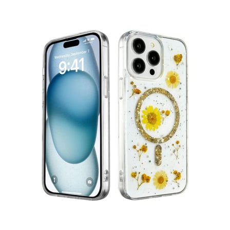 Apple Uyumlu İphone 14 Pro Kılıf Daisy Simli Magsafe Kapak - Gold