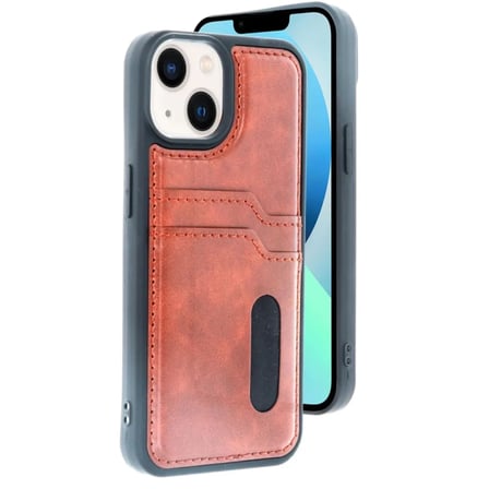 Apple Uyumlu İphone 15 Sara Kartvizitli Deri Kılıf - Taba