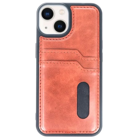 Apple Uyumlu İphone 15 Sara Kartvizitli Deri Kılıf - Taba