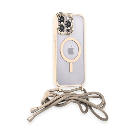 Apple Uyumlu İphone 14 Pro Kılıf Divo Lazer Askılı Magsafe Kapak - Gold