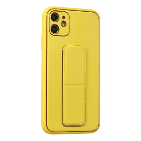 Apple Uyumlu İphone 12 Kılıf Coco Deri Standlı Kapak - Sarı