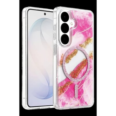 Onegif Samsung Uyumlu Galaxy S26 Lotus Simli Magsafe Kapak - Pembe