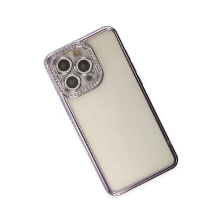 Apple Uyumlu İphone 14 Pro Kılıf Joke Taşlı Silikon - Mor
