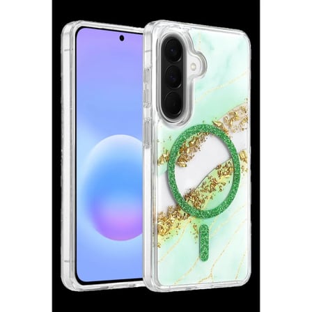 Onegif Samsung Uyumlu Galaxy A56 Lotus Simli Magsafe Kapak - Yeşil