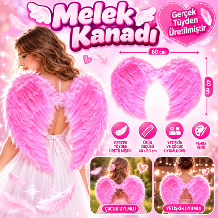 Pembe Renkli Orta Boy Çocuk Melek Kanadı 40X60 Cm