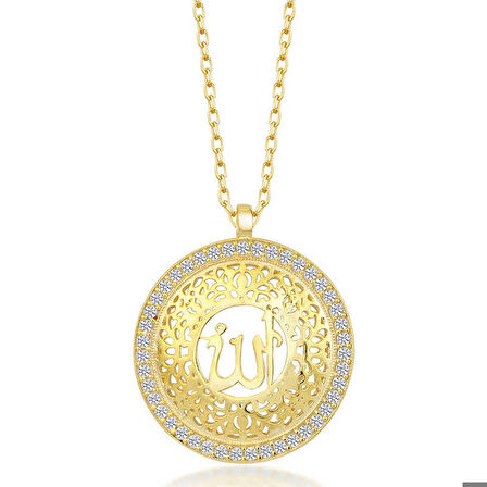 Gümüş Gold Allah Yazılı Kadın Kolye
