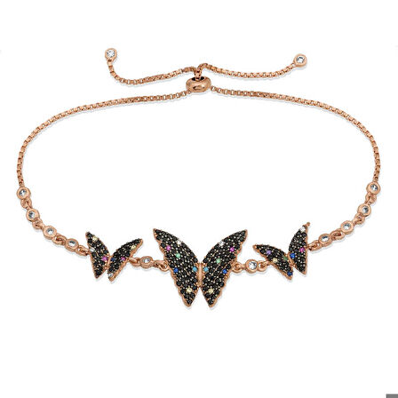 925 Ayar Gümüş Rose Kelebek Asansör Bileklik