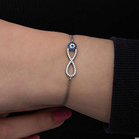 925 Ayar Gümüş Nazarlı Sonsuzluk Kadın Bileklik