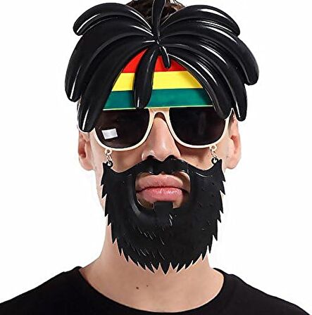Rasta Peruklu Rasta Sakallı Bıyıklı Parti Gözlüğü 27x18 cm