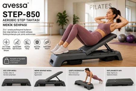 Premium STEP-850 Aerobic Step Tahtası - Mekik Sehpası Spor Ekipmanı Kondisyon Vücut Geliştirme