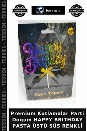 Premium Kutlamalar Parti Doğum HAPPY BRITHDAY PASTA ÜSTÜ SÜS RENKLİ