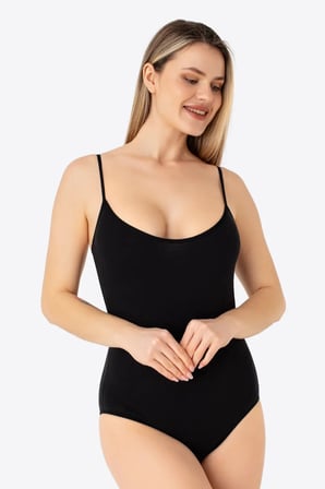 Premium Kadın Siyah İp Askılı Çıtçıtlı Atlet Body Zıbın 2'li Basic Üst Bayan Giyim Günlük Tarz